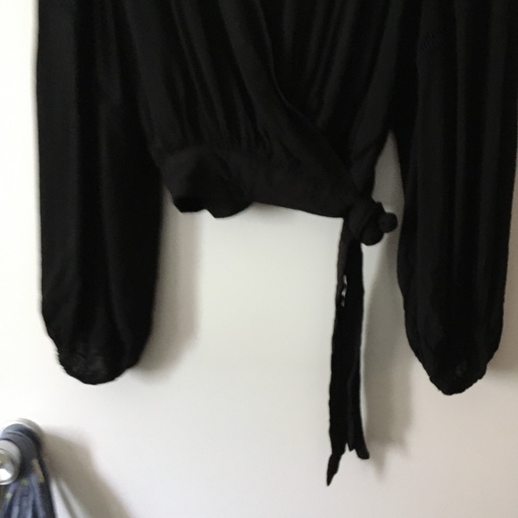 Free People Black Wrap L/S Rayon Top S - Picture 6 of 10